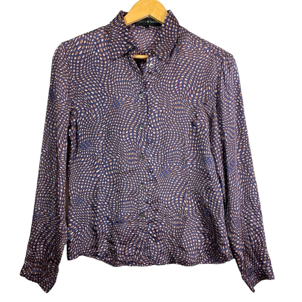 Isabel Marant Size 1 US 4 Blue Geometric Print Button Down Blouse Made France